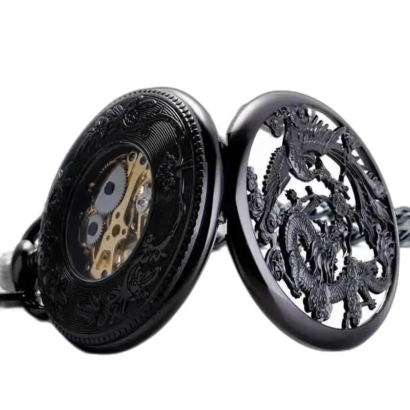 Montre de Poche à Gousset Steampunk Erbium Luxe avec dragon noir élégant