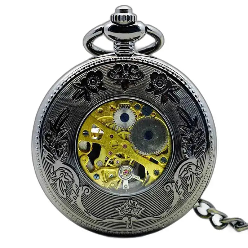 Steampunk Erbium Luxe Gusset-zakhorloge met zichtbare tandwielen in zilver