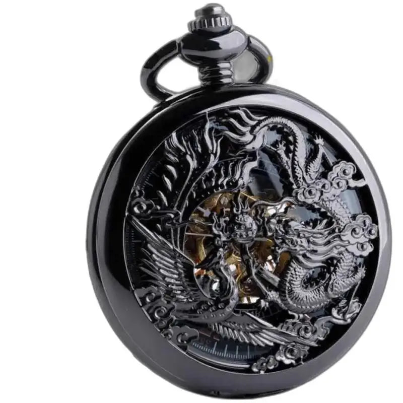 Steampunk Erbium Luxe Gusset-zakhorloge met draak- en feniksontwerp