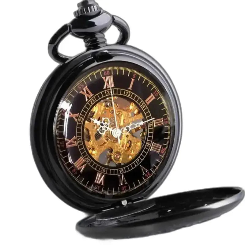 Steampunk Erbium Luxe kruisje zakhorloge met elegante zwarte kast