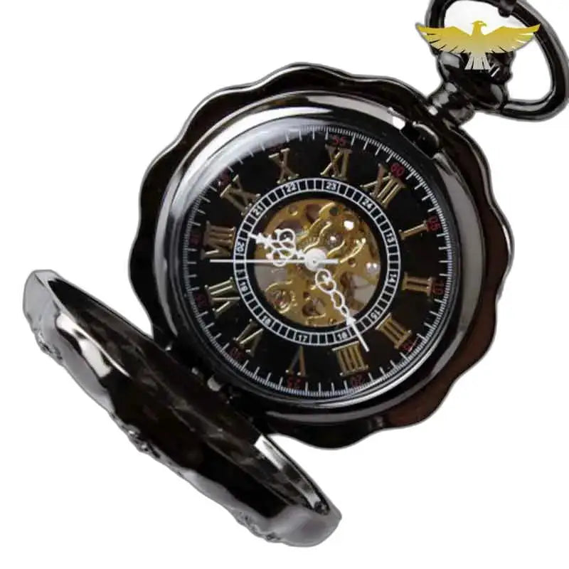 Platina Steampunk Fob-zakhorloge met een strakke zwarte afwerking