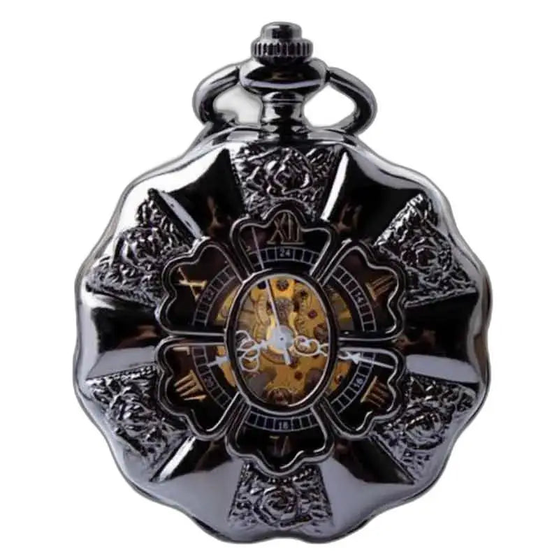 Platinum Steampunk Gusset zakhorloge, sierlijke en elegante zwarte klok