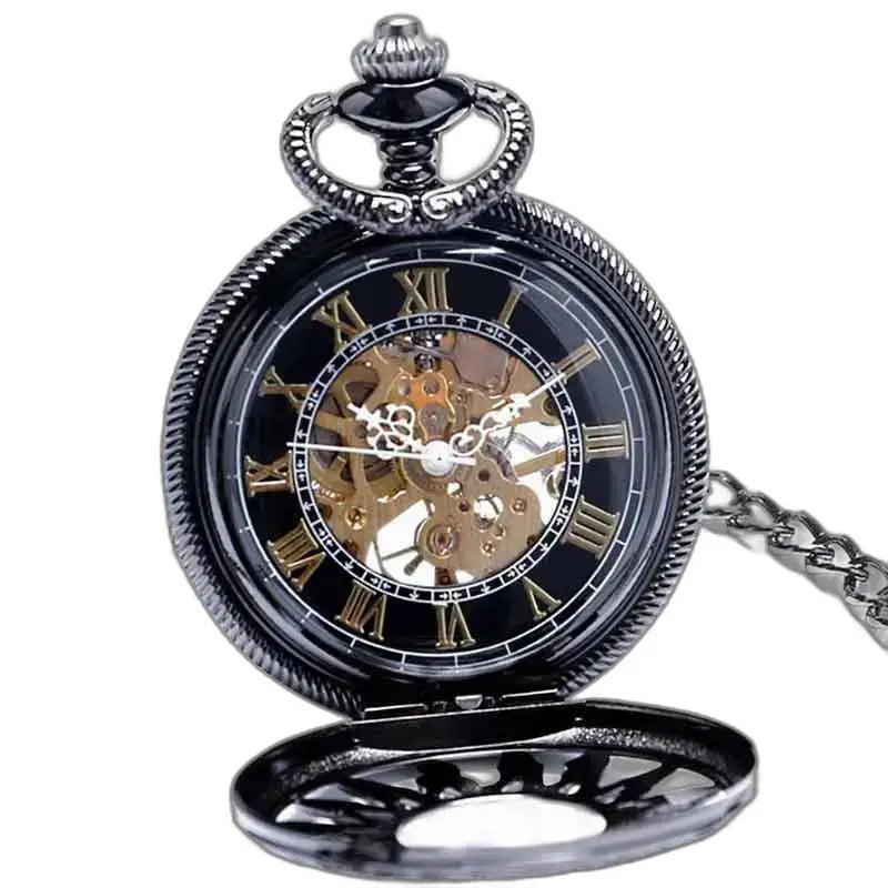 Steampunk titanium zakhorloge met een zwart-gouden wijzerplaat