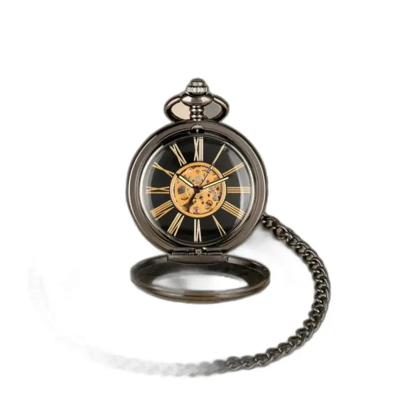 Rusticgem zwart automatisch zakhorloge met ketting, elegante en tijdloze stijl