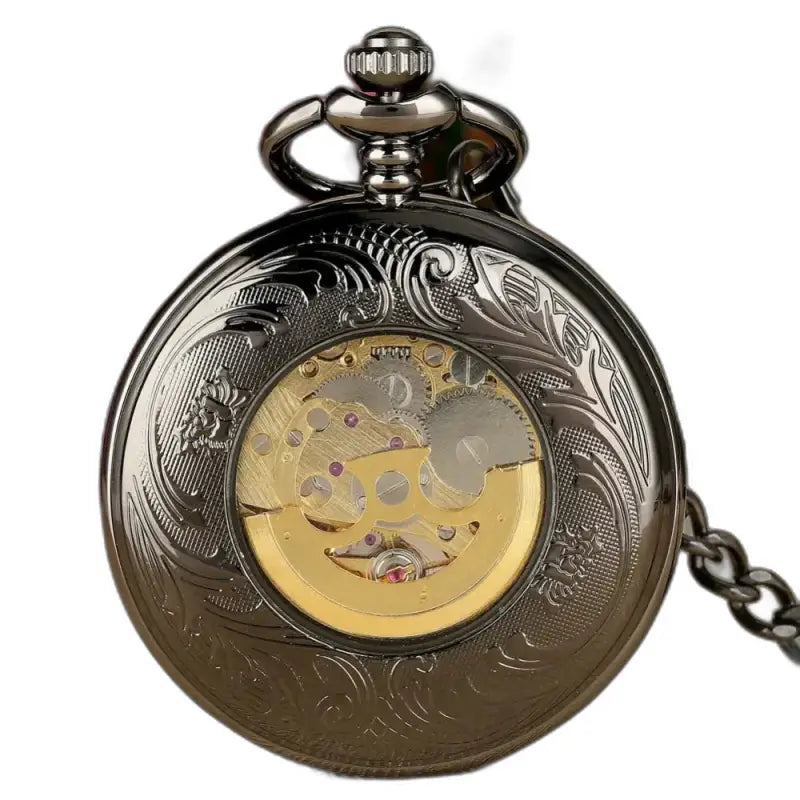 Rusticgem zwart automatisch zakhorloge met zichtbare tandwielen en sierlijk ontwerp
