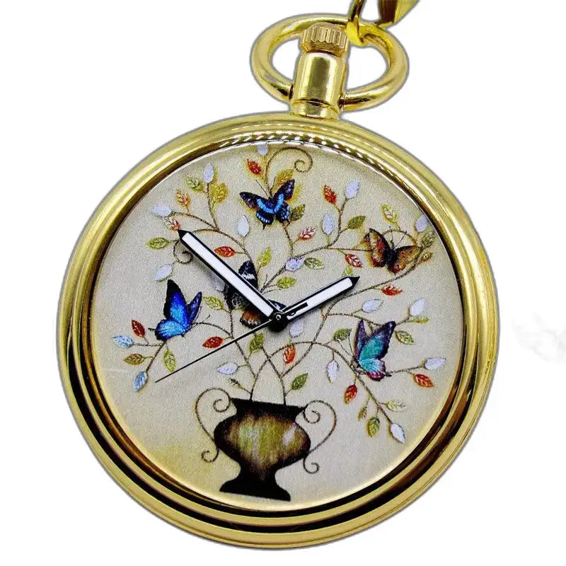 Betoverend vlinderzakhorloge met bloemmotief en vlinderornament