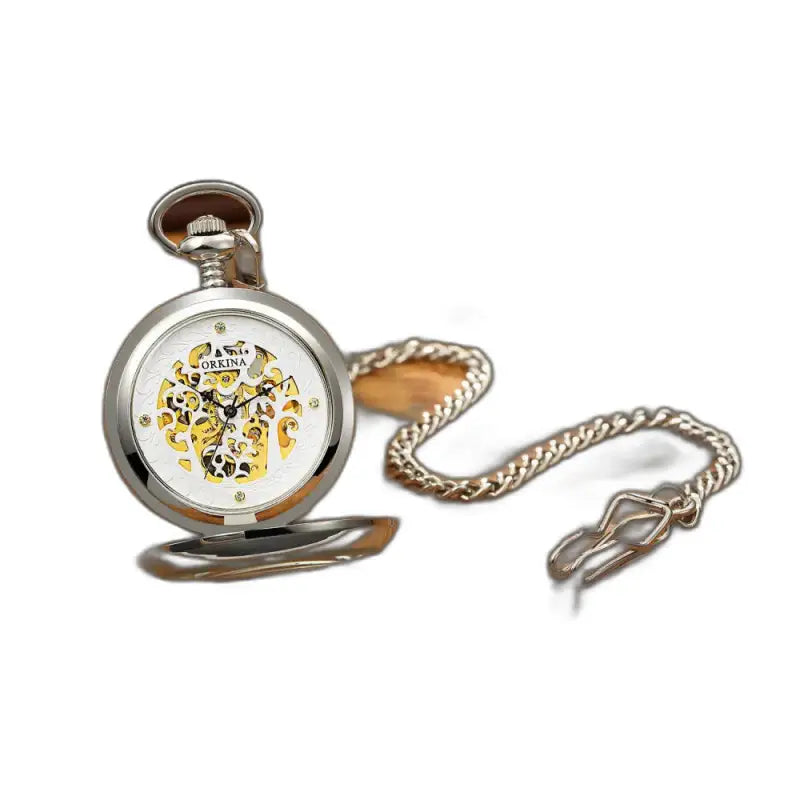 Prachtig mechanisch herenzakhorloge Goud, zilver kunstwerk met ketting
