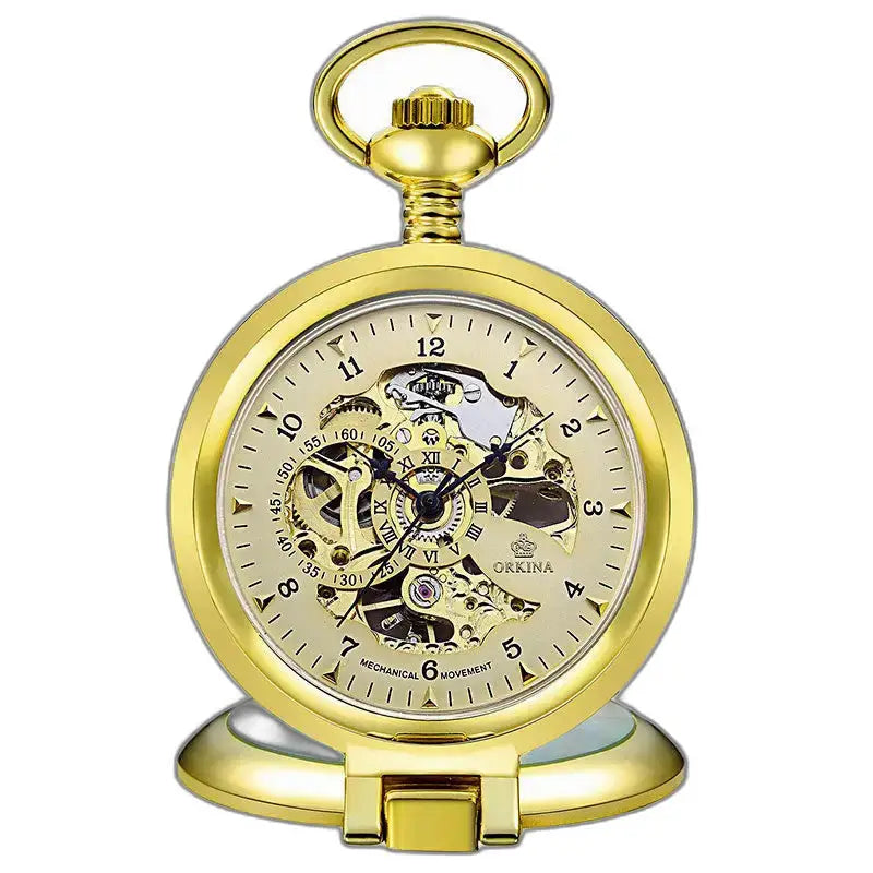 Prachtig mechanisch gouden herenzakhorloge, verleidelijk getint gouden kunstwerk