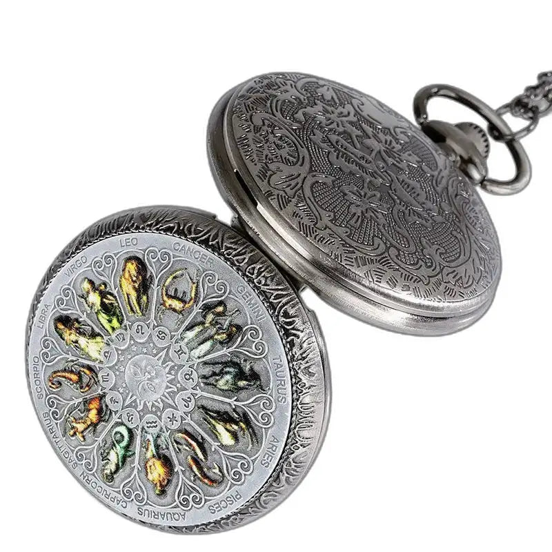Vintage Horoscoop Fob-zakhorloge met elegant dierenriemontwerp