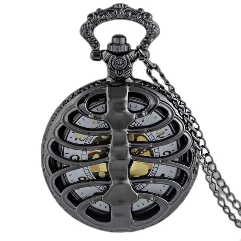 Steampunk Palladium zakhorloge met zwarte skelet-ribbenkast