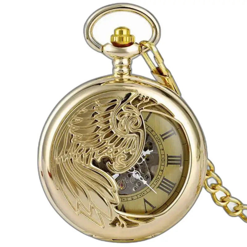 Luxe zilverzwart zakhorloge met gouden feniks-ontwerp
