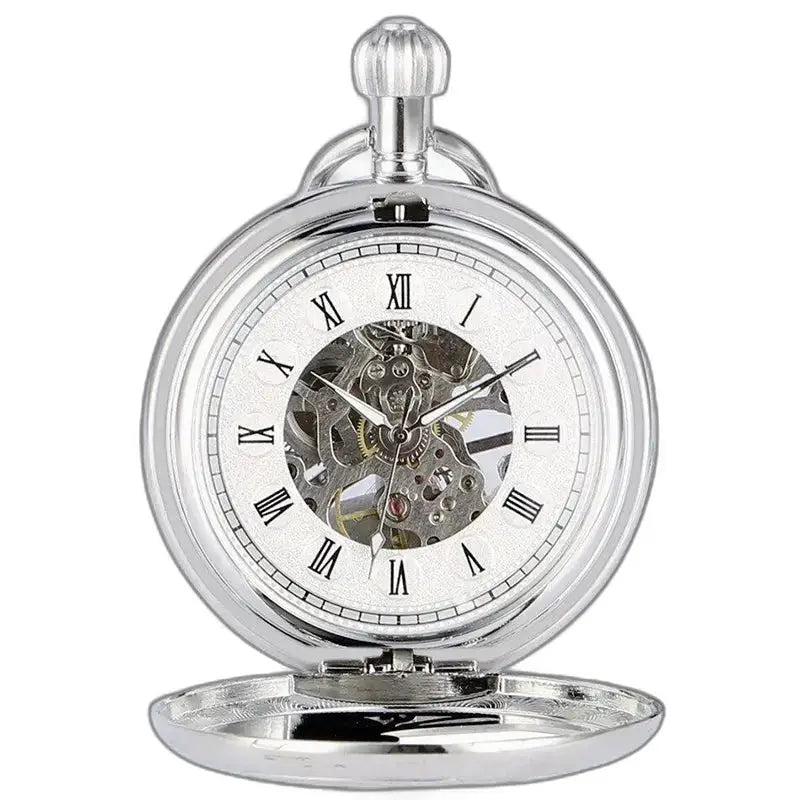 Luxe zilverzwart zakhorloge van mineraalglas met zilveren kast