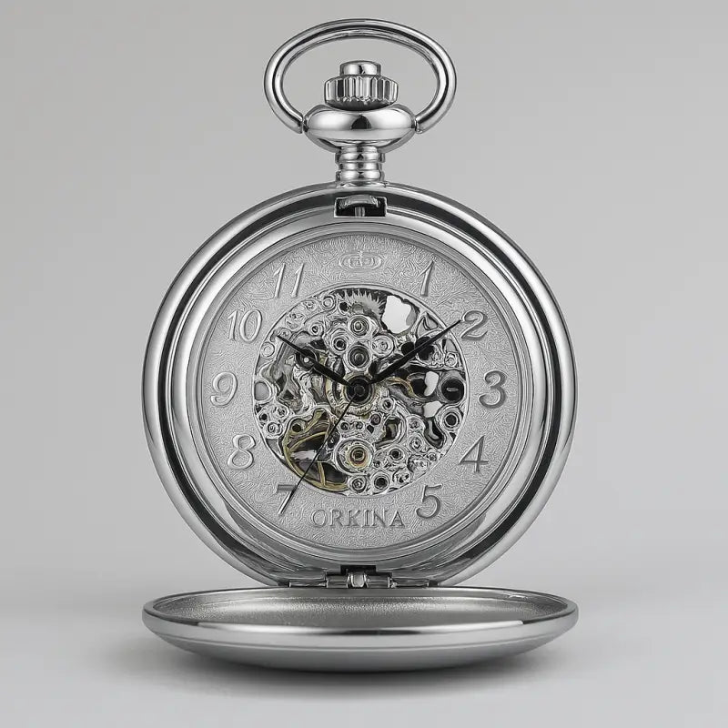 Luxe zakhorloge met handmatige opwinding en mechanisch uurwerk in zilver