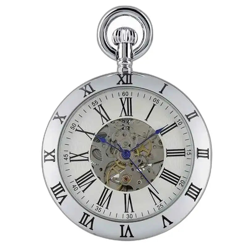 Elegant Silver Stone luxe zakhorloge met Romeinse cijfers op een zilveren achtergrond