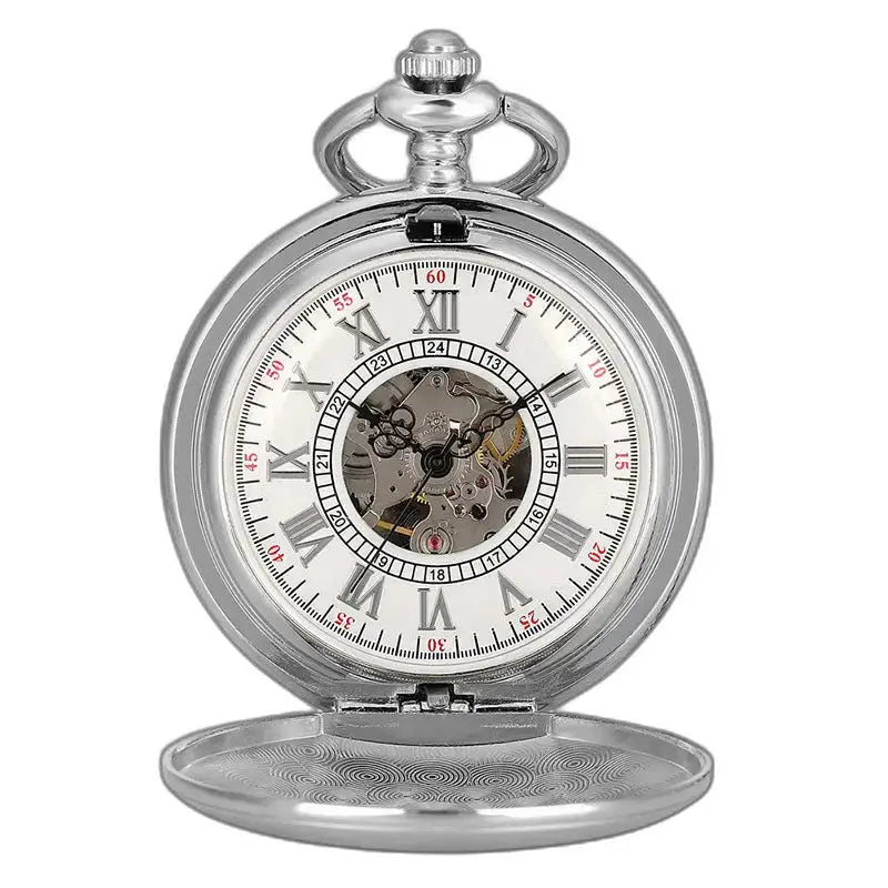 Glad mechanisch zakhorloge met Romeinse cijfers en zichtbare versnellingen