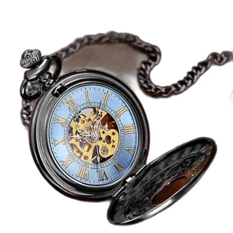 Lichtgevend mechanisch dameszakhorloge met ketting en open wijzerplaat