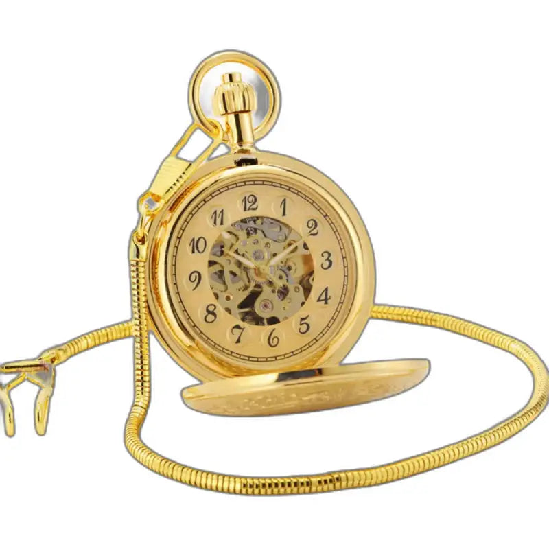 Elegant goud modern heren mechanisch zakhorloge met moderne gouden ketting