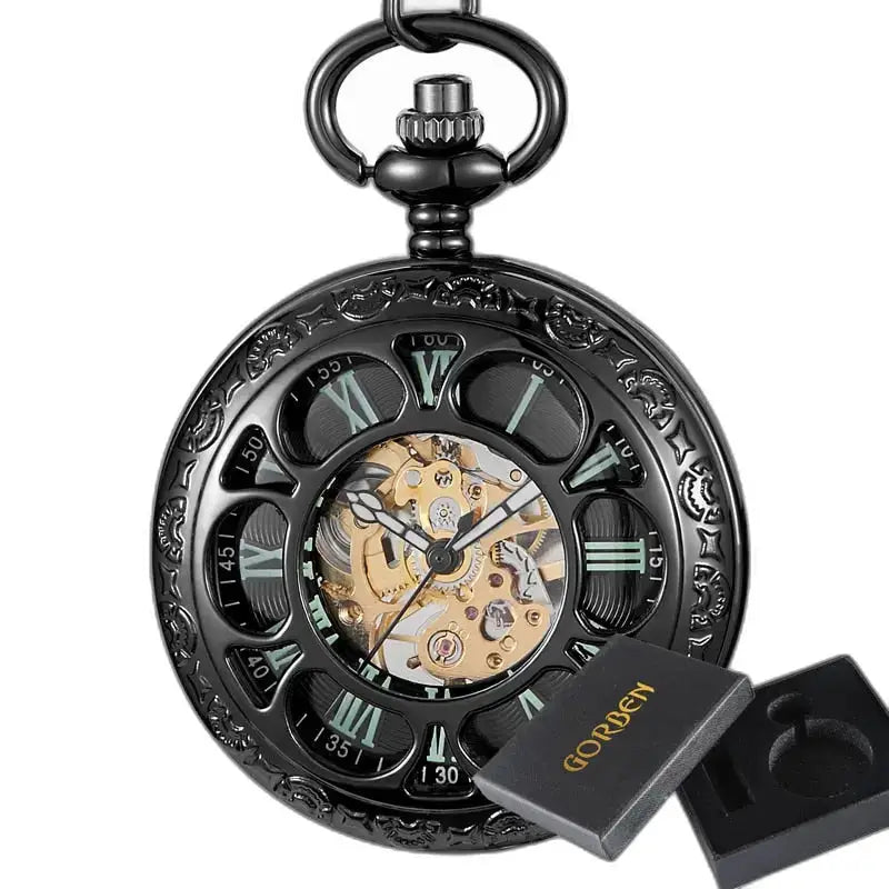 Vintage Green Lantern mechanisch zakhorloge met een zwart skeletontwerp