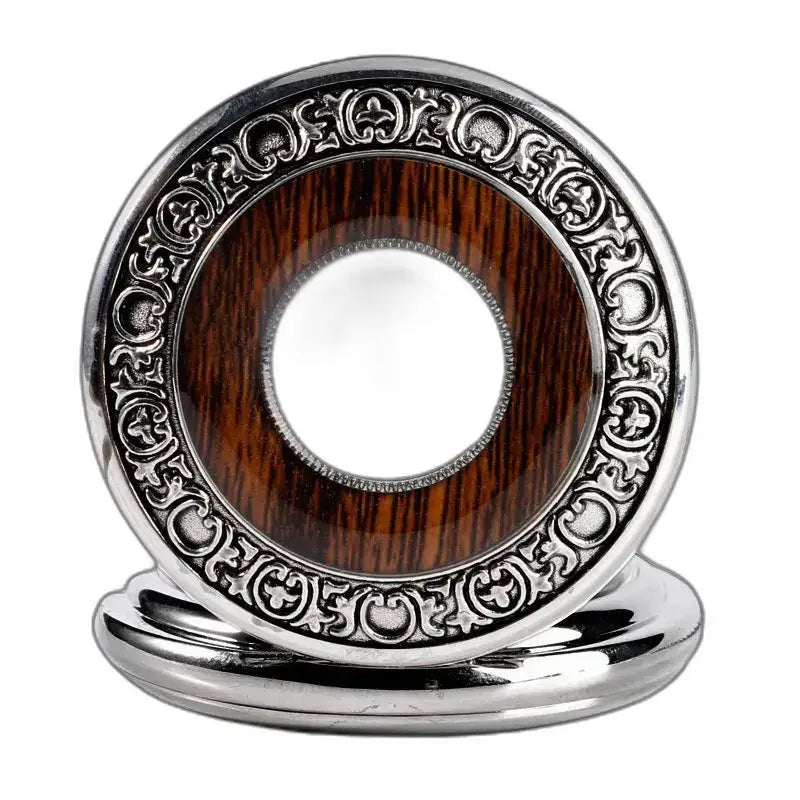 Sierlijk rond frame in zilver en hout voor Wood Prestige luxe mechanisch herenzakhorloge