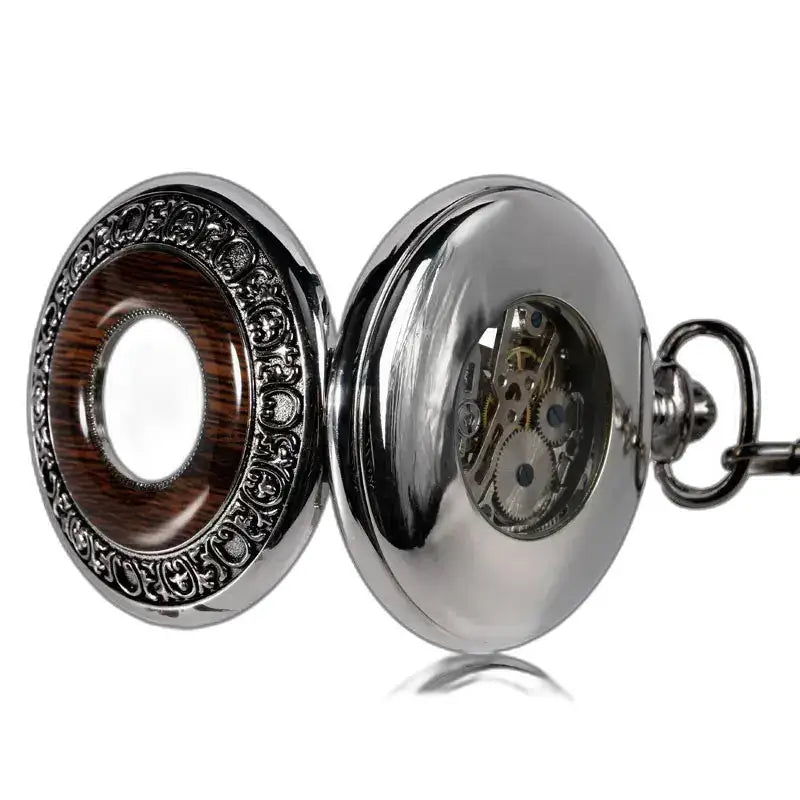Wood Prestige luxe mechanisch herenzakhorloge met zichtbaar metalen mechanisme