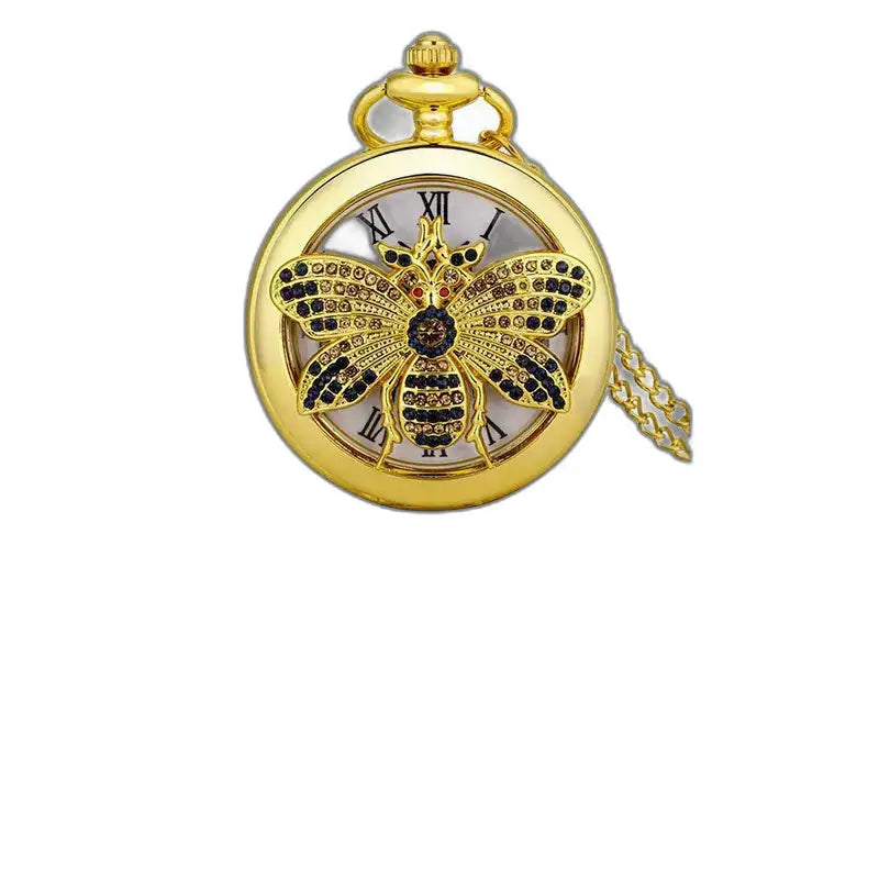 Klassiek gouden vlinderkwartszakhorloge met kostbare bij en elegant ontwerp