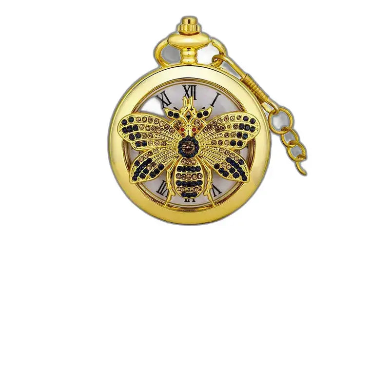 Klassiek gouden vlinderkwartszakhorloge met een bij in fijne sieraden