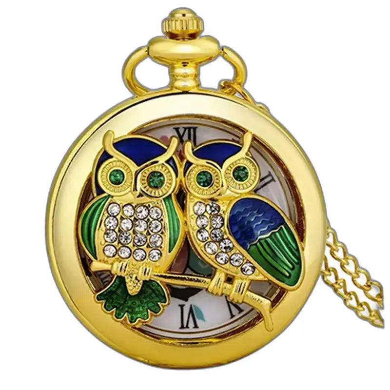 Klassiek gouden vlinderkwartszakhorloge met een elegante gouden uil