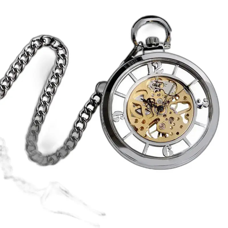 Skeleton zakhorloge met handmatige opwinding, zilveren afwerking en skelet wijzerplaat