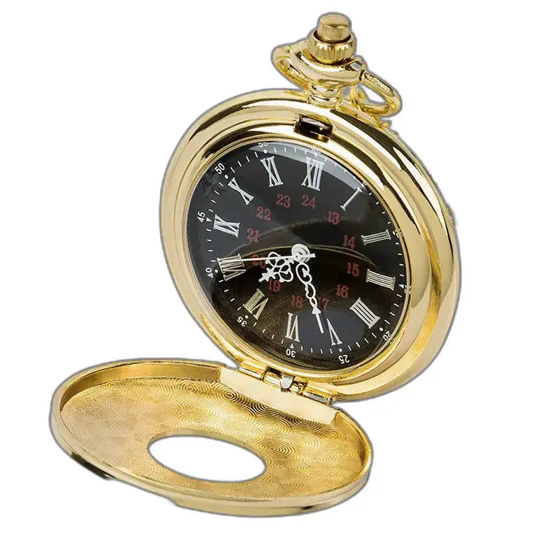Gouden zakhorloge met zwarte wijzerplaat, luxe voor heren en dames