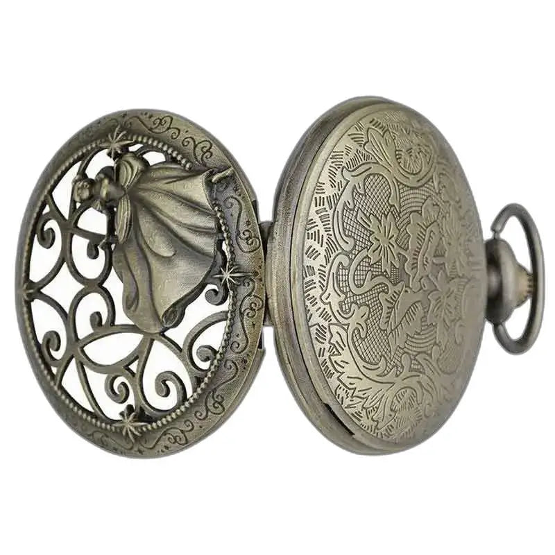 Belle Bête zakhorloge met roos onder bel, open hangend zakhorloge