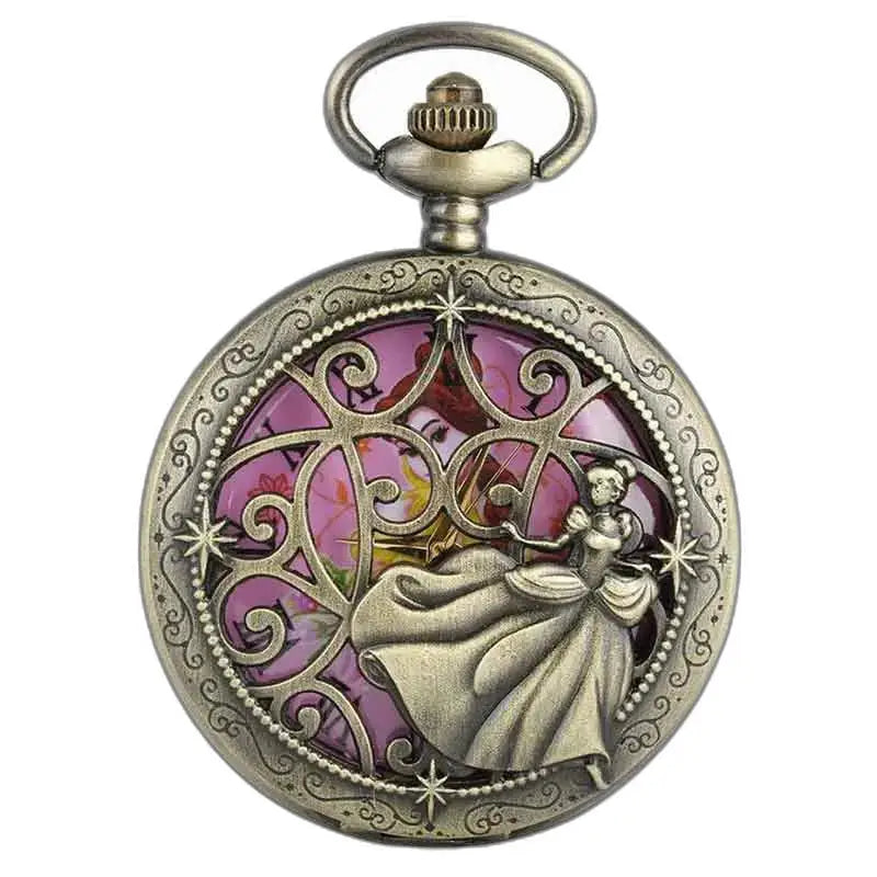 Belle Bête zakhorloge met roos onder bel, elegant hangend zakhorloge