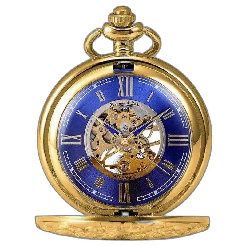 Bleu Luxe Zakhorloge met mechanisch uurwerk en blauwe wijzerplaat in goud