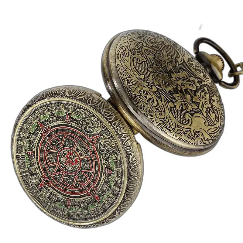 Vintage bronzen Mandala ketting zakhorloge met antiek sierlijk zakhorloge