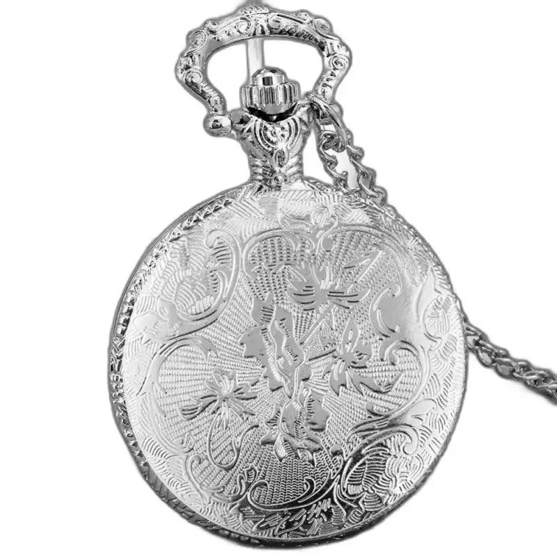 Zakhorloge ketting diamant ogen chique zilver met zilveren bloemen ketting zakhorloge