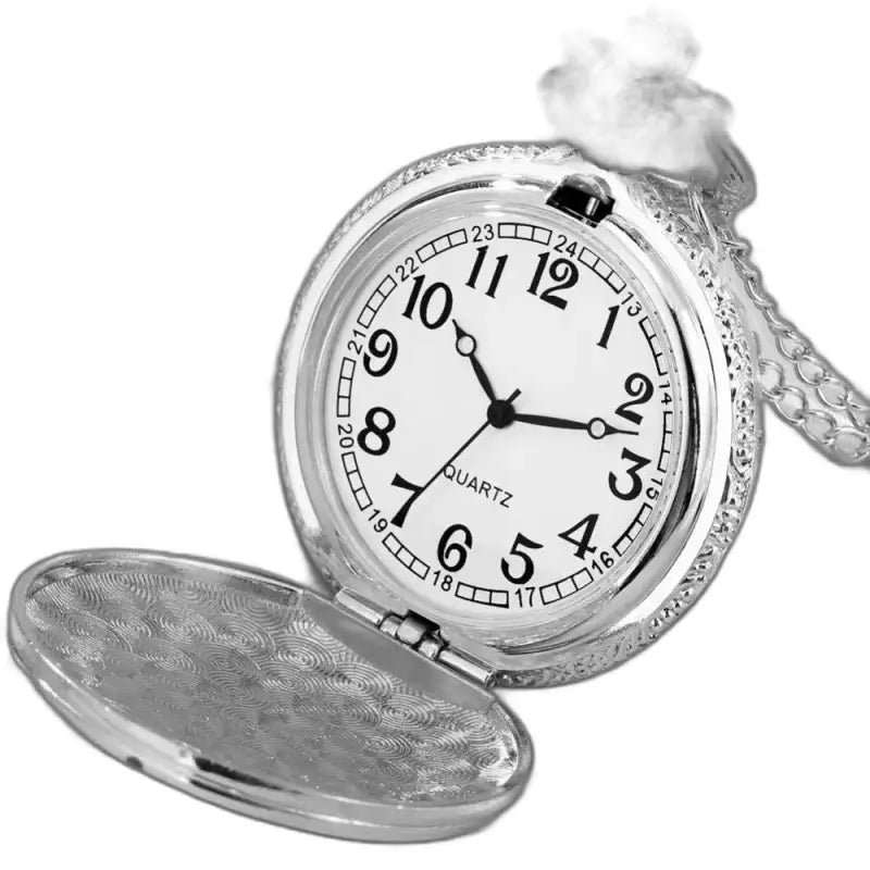 Diamond Eyes chique zilveren kettingzakhorloge met zilveren open deksel