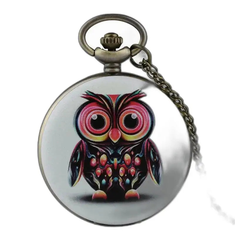 Veelkleurig dameskettingzakhorloge met elegant en uniek uilenontwerp