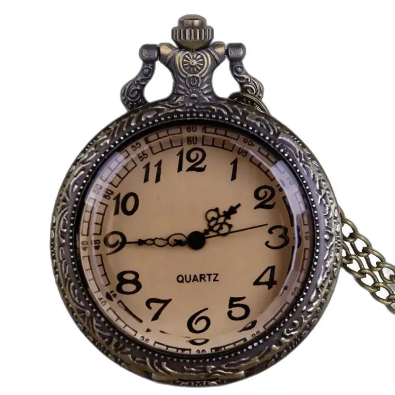 Vintage quartz kettingzakhorloge voor dames en heren met sierlijke metalen behuizing