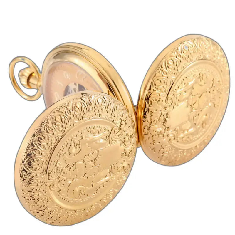 Dubbel Golden Majesty Chic zakhorloge met een elegante gouden wijzerplaat en verfijnde versieringen