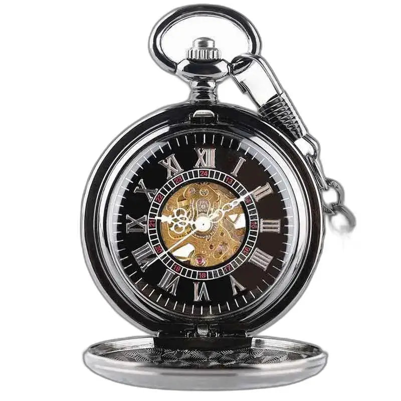 Dameszakhorloge met handmatig mechanisme, elegant zwart en zilver zakhorloge