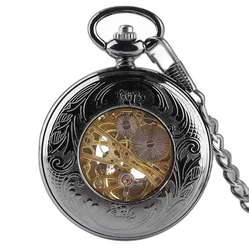 Dameszakhorloge met handmatig mechanisme en zichtbare tandwielen in sierlijk zilver