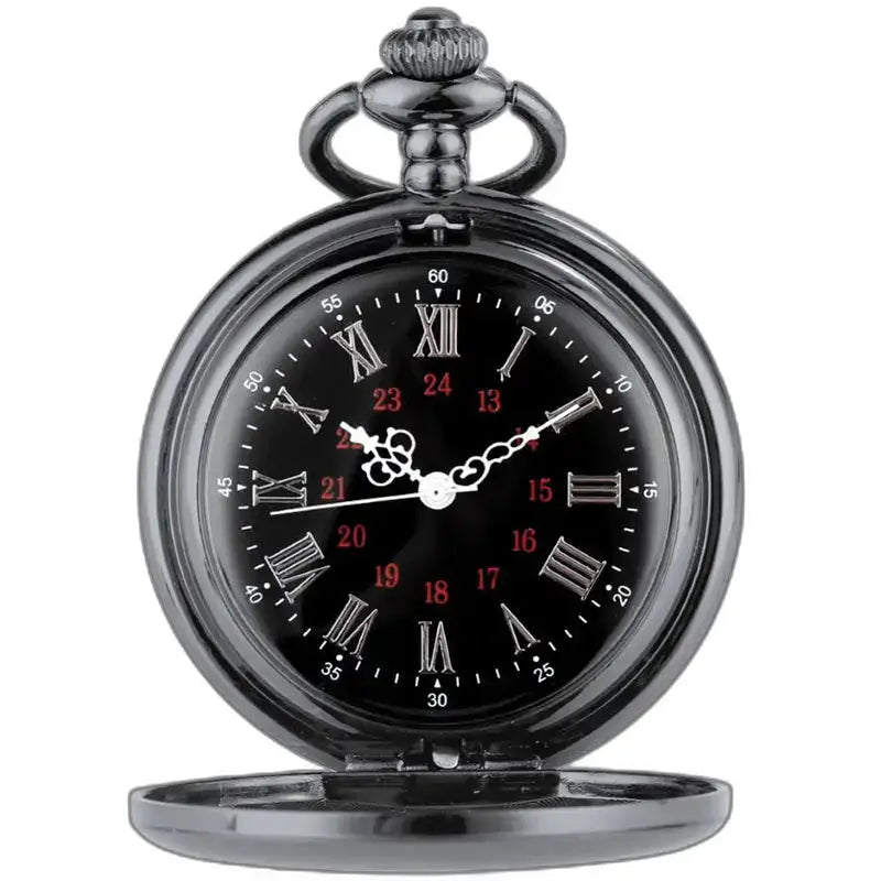 Chique Demi Chasseur herenzakhorloge met zwarte wijzerplaat en elegante Romeinse cijfers