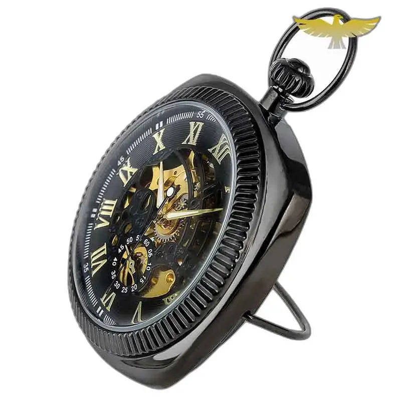 Modern herenzakhorloge met mechanisch mechanisme en elegante zwarte wijzerplaat