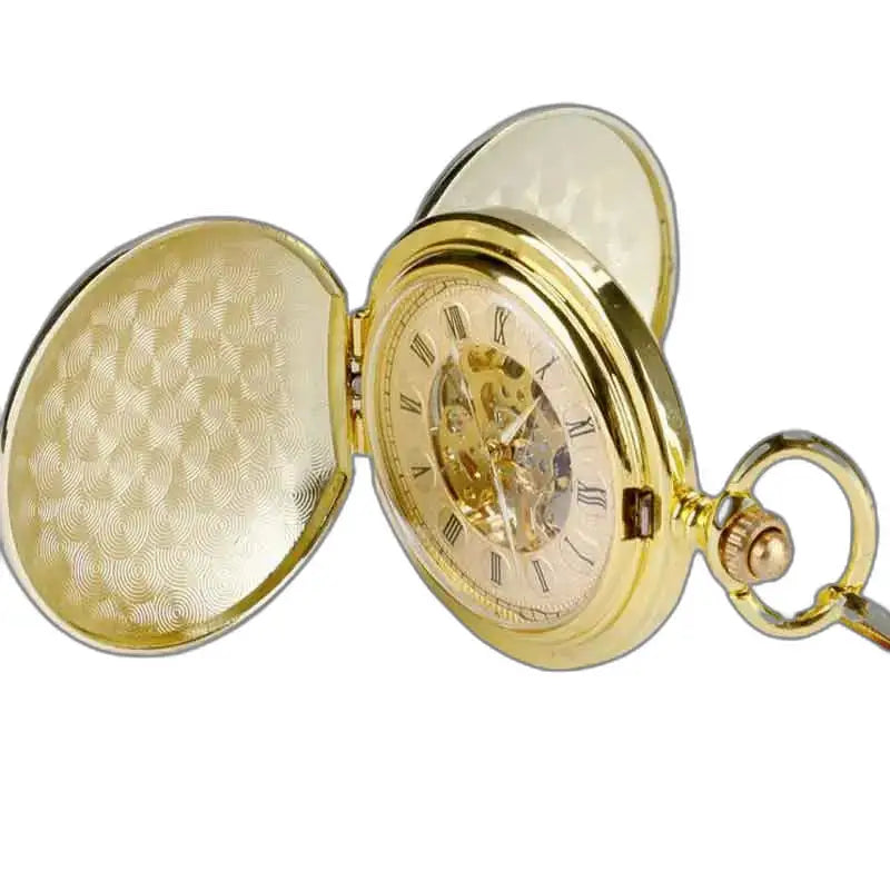 Chique mechanisch herenzakhorloge in goud, elegant en verfijnd mechanisch zakhorloge