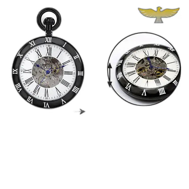 Klassiek open mechanisch zakhorloge Zwart met zichtbaar mechanisme en zwarte kast