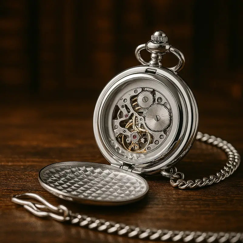 Glad gespiegeld luxe zilveren mechanisch zakhorloge met een elegant en verfijnd ontwerp