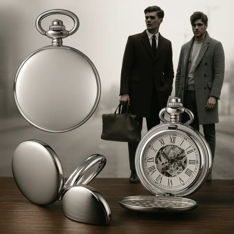 Glad spiegel luxe zilveren mechanisch zakhorloge, elegant zilveren zakhorloge