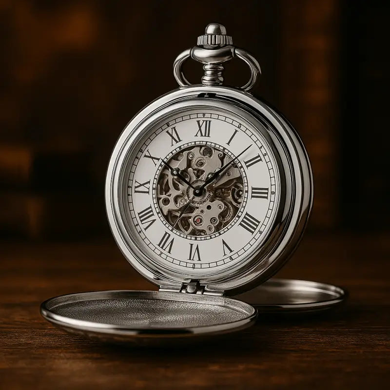 Lisse Mirror Luxe Zilver mechanisch zakhorloge met zichtbare tandwielen