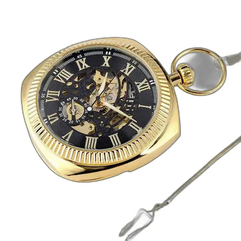 Luxe mechanisch zakhorloge voor heren in goud met elegante ketting