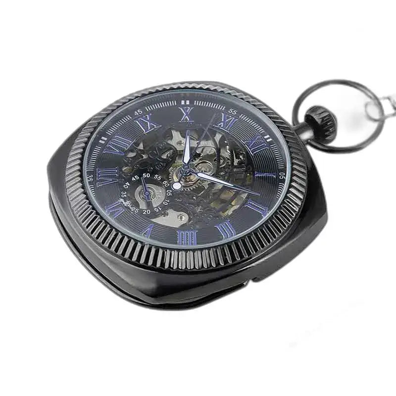 Elegant modern zakhorloge met zwart skeletmechanisme voor heren