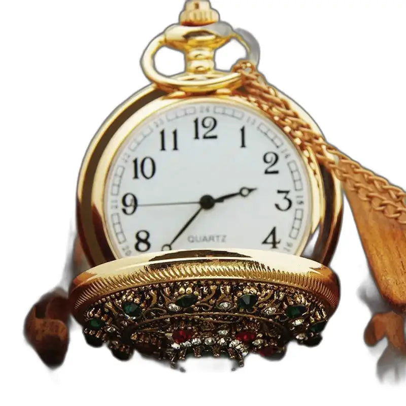 Klassiek automatisch gouden dameszakhorloge met edelsteenkroon en quartz uurwerk